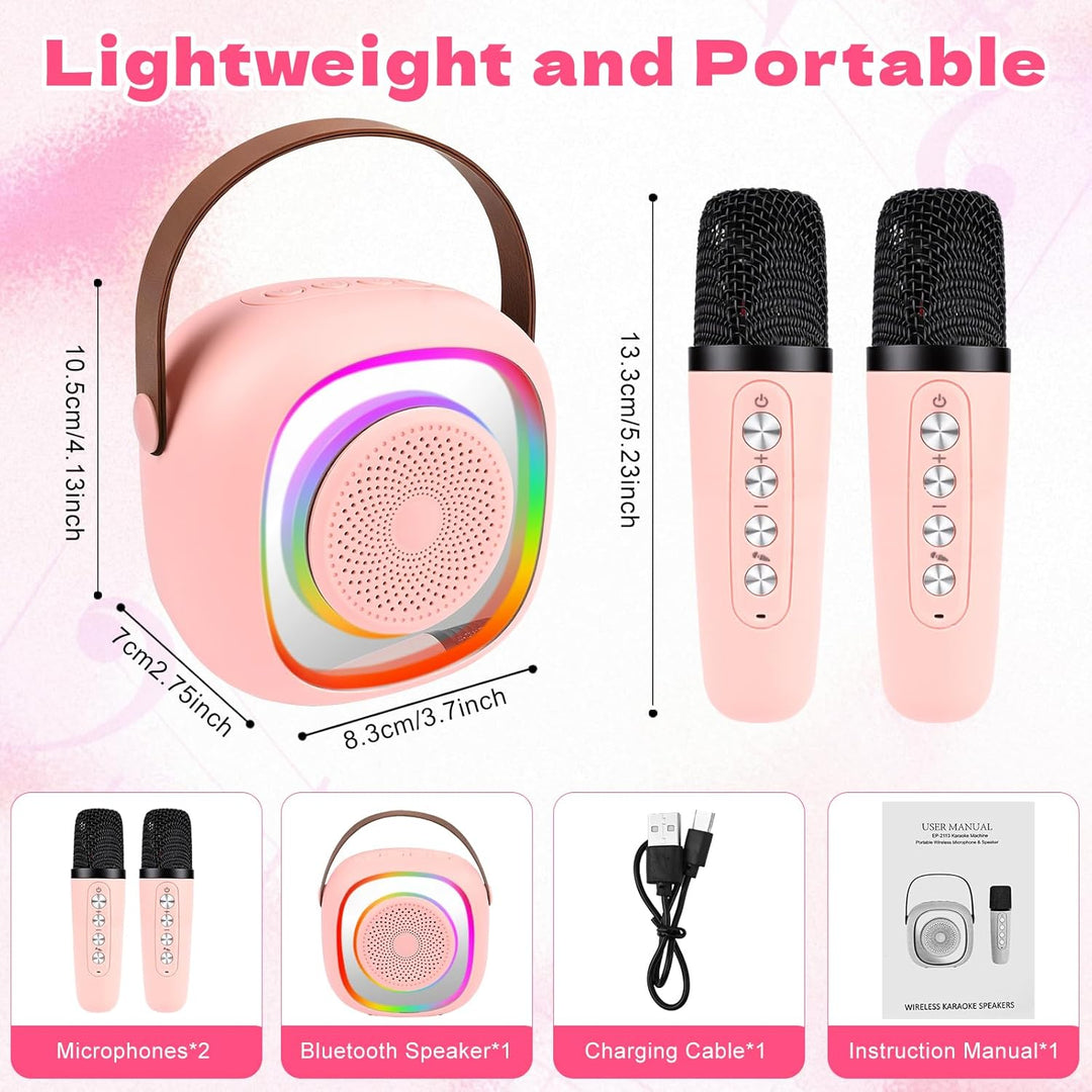 Karaoke Maschine Kinder, Mini Karaoke Maschine mit 2 Mikrofonen,Tragbarer Bluetooth-Lautsprecher mit