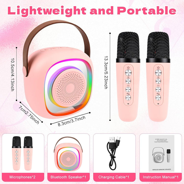 Karaoke Maschine Kinder, Mini Karaoke Maschine mit 2 Mikrofonen,Tragbarer Bluetooth-Lautsprecher mit
