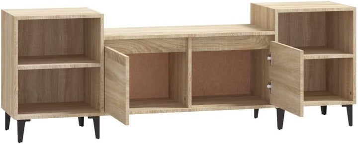 TV-Schrank Sonoma-Eiche 160 x 35 x 55 cm aus mehrschichtigem Holz und Metall – Regal unter TV mit Tü