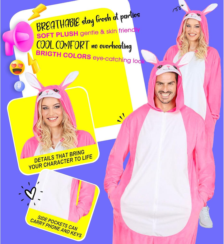 W WIDMANN MILANO Party Fashion - Tier Overall für Erwachsene, weicher Plüsch Jumpsuit mit Kapuze, Ti
