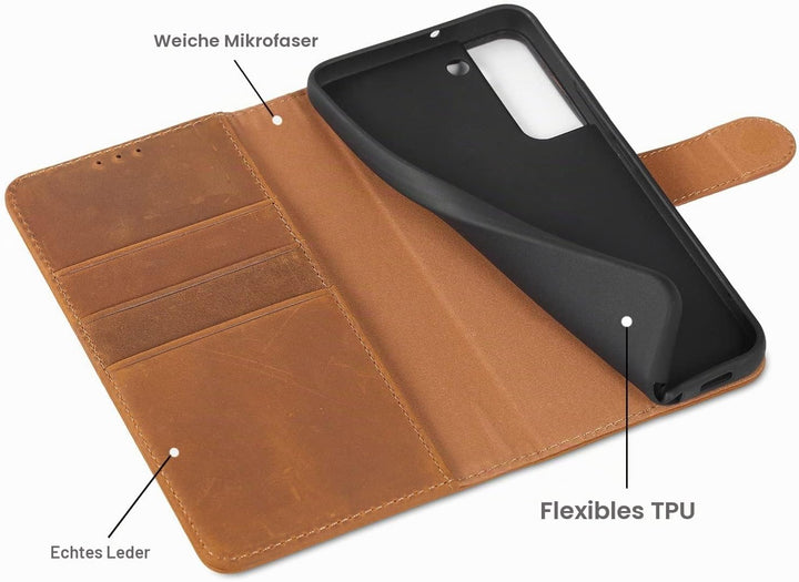 LENSUN Echtleder Hülle für Samsung Galaxy S22 Plus, Handyhülle [Echtes Leder][Magnetverschluss][RFID