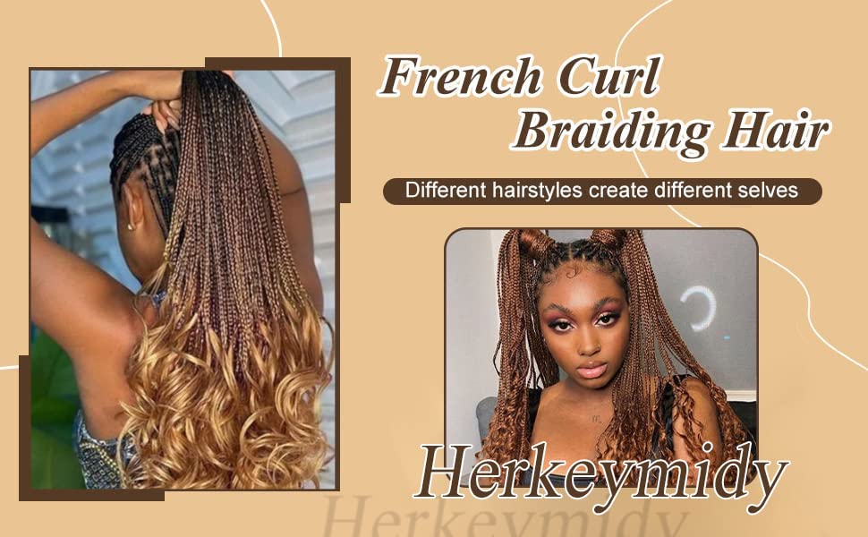 Herkeymidy french curly braiding hair 24 inch Loose Wavy 8 Pack Bouncy Braiding Hair extensions 75g/