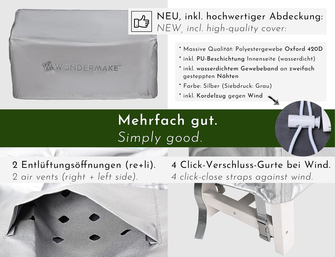Design Kinder-Gartenbank aus Holz wetterfest mit Textil-Abdeckung und Lehne, 2-Sitzer Kinderbank Hol