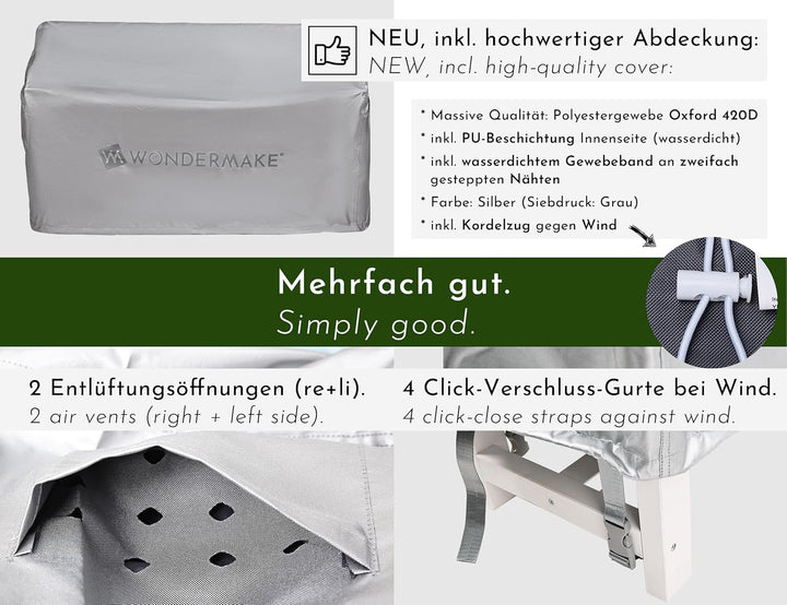 Design Kinder-Gartenbank aus Holz wetterfest mit Textil-Abdeckung und Lehne, 2-Sitzer Kinderbank Hol