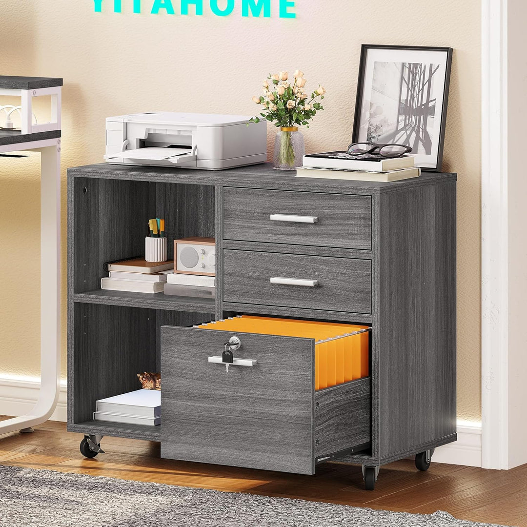 YITAHOME Mobiler Aktenschrank mit 3 Schubladen, Rollbarer Aktenschrank für Home Office, Abschliessba