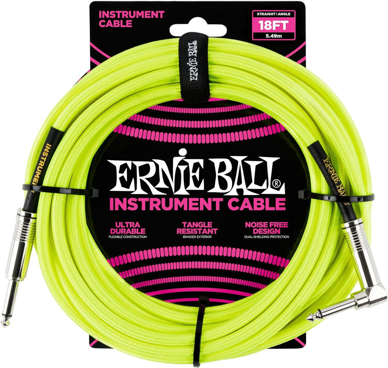 Ernie Ball Instrumentenkabel geflochten, gerade/gewinkelt, 5,49 m, Neon-Gelb Neon-orange 5,5 m Gerad