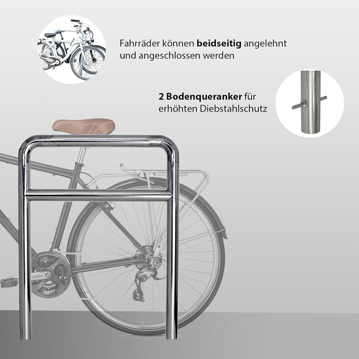 2x TRUTZHOLM Fahrradanlehnbügel Fahrradständer Anlehnständer mit Knierohr 118 x 78 cm aus Edelstahl