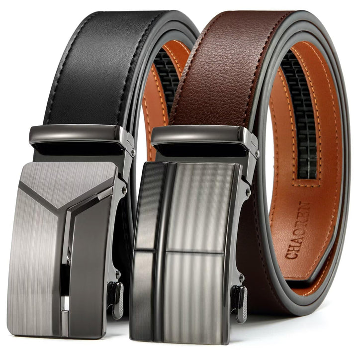 CHAOREN Gürtel Herren 2er-Pack, 35mm Automatik Ledergürtel mit Ratsche - Passgenau Zuschneidbar, Ide