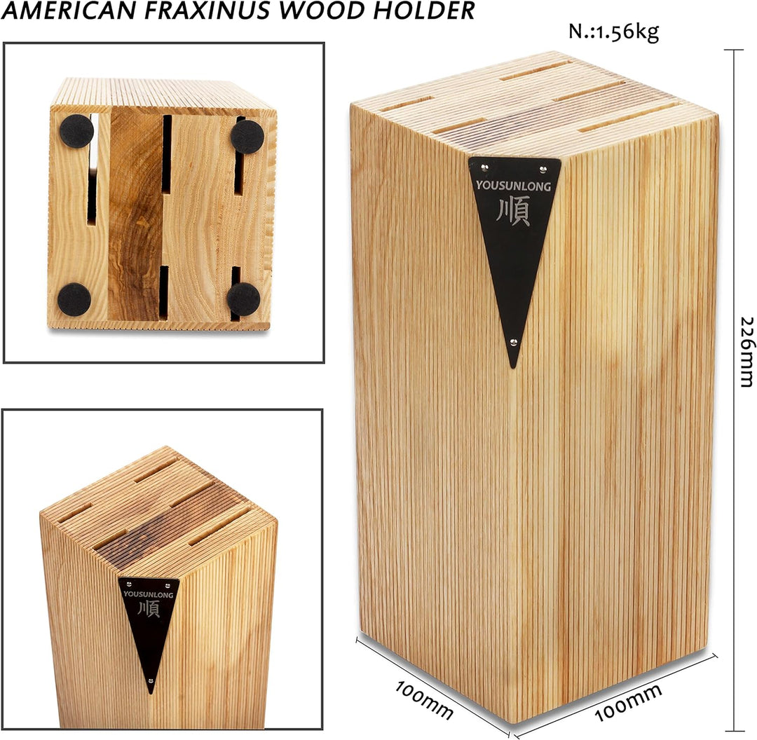 YOUSUNLONG Küchenmesser-Set - 5-teilig - mit amerikanischem Fraxinus-Holzhalter - japanische VG10-Da
