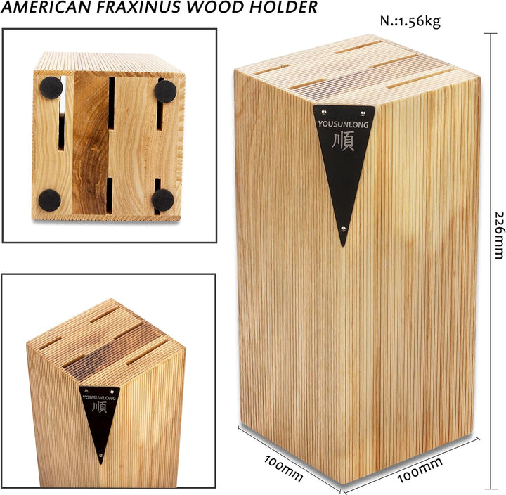 YOUSUNLONG Küchenmesser-Set - 5-teilig - mit amerikanischem Fraxinus-Holzhalter - japanische VG10-Da