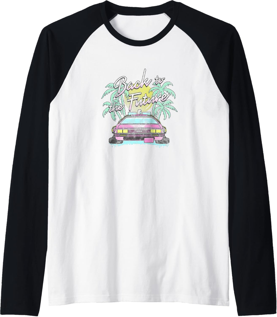 Back To The Future DeLorean Retro Palm Trees Raglan