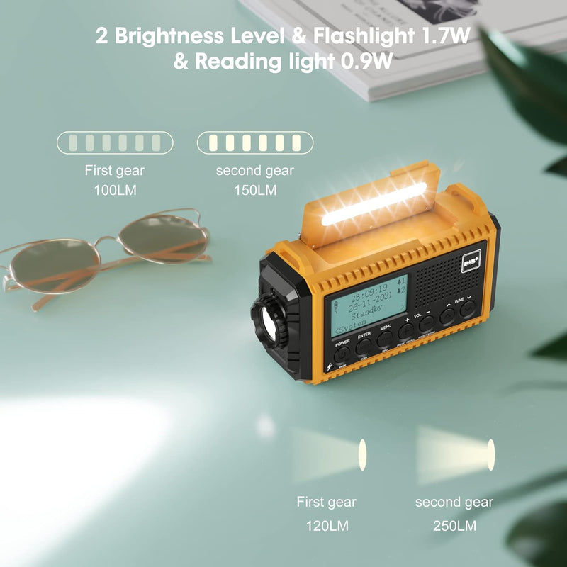 Kurbelradio DAB/UKW mit Akku 5000mAh, Tragbare Solar Radio mit LED-Taschenlampe & Leselicht, DAB+ Ba