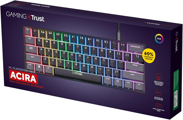 Trust Gaming GXT 867 Acira 60% Mechanische Tastatur Deutsches QWERTZ Layout, RGB Beleuchtung, Doppel