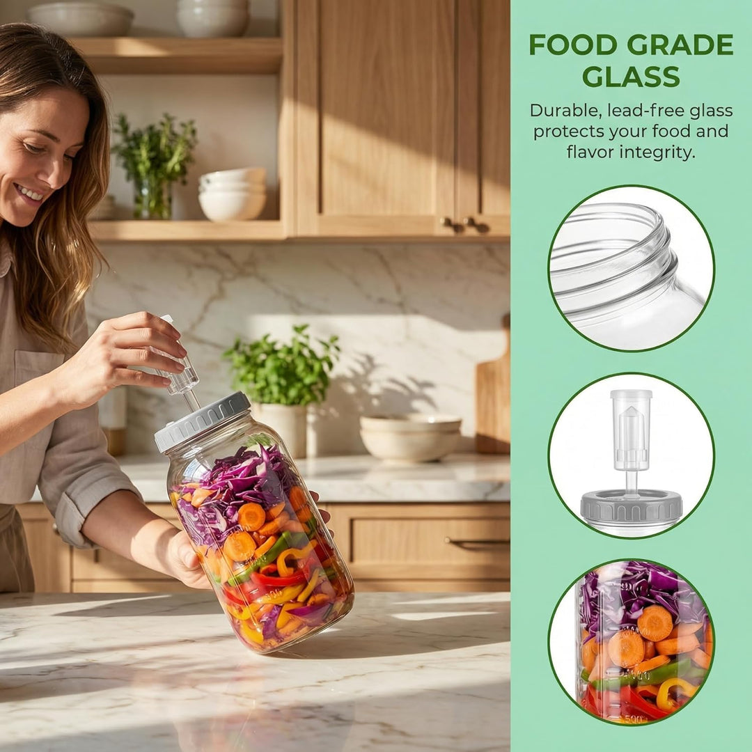 2 Stück Fermentierglas 2L mit Deckel Fermentiergläser Kimchi Behälter Luftschleuse Gärglas mit Etike