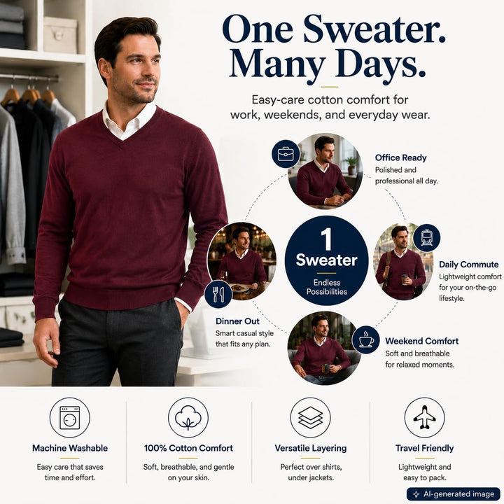 Krumba Herren Baumwolle Übergross V-Ausschnitt Klassik Pullover XXL Burgundy, XXL Burgundy