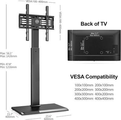 FITUEYES TV Bodenständer mit Eisenbasis TV Standfuss TV Ständer Fernsehstand höhenverstellbar schwen