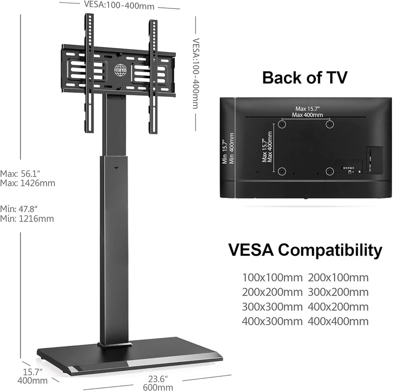 FITUEYES TV Bodenständer mit Eisenbasis TV Standfuss TV Ständer Fernsehstand höhenverstellbar schwen