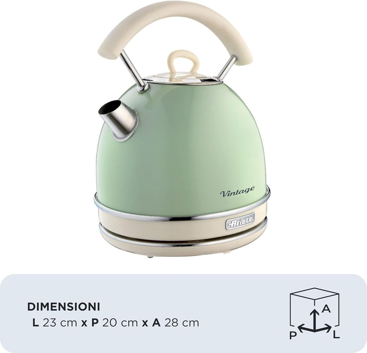 Ariete Vintage Wasserkocher 2877, Retro Elektrischer Wasserkocher mit Sichtbarem Wasserstand, Kabell