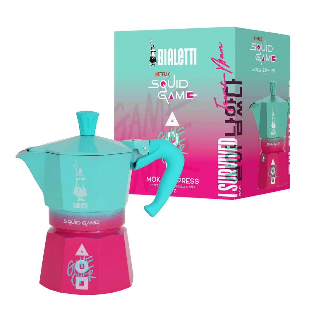 Bialetti Moka Express Squid Game© 3 Tassen, Verbrühungssicherer Griff, Nicht für Induktion geeignet,