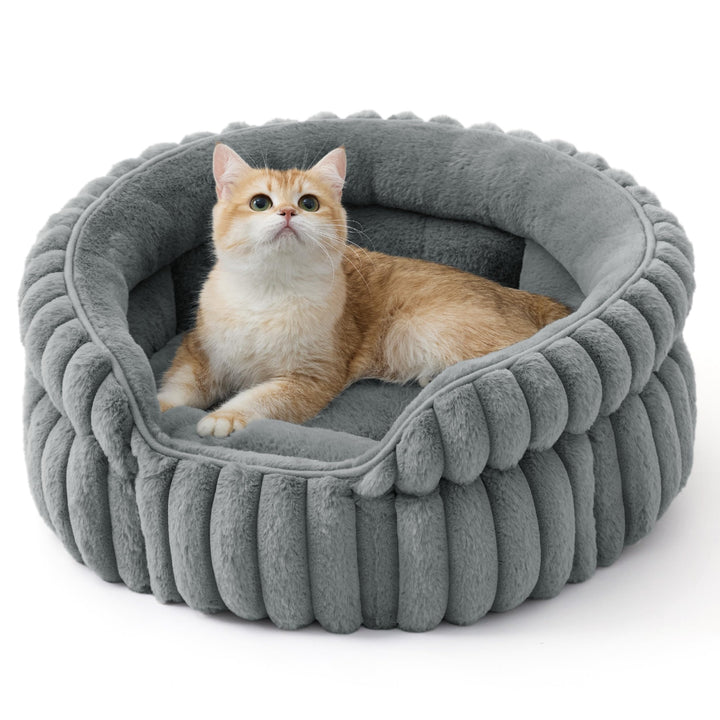 BEDSURE Flauschiges Katzenbett für Wohnungskatzen - 51 x 51 cm kleines rundes Katzenbett, waschbares