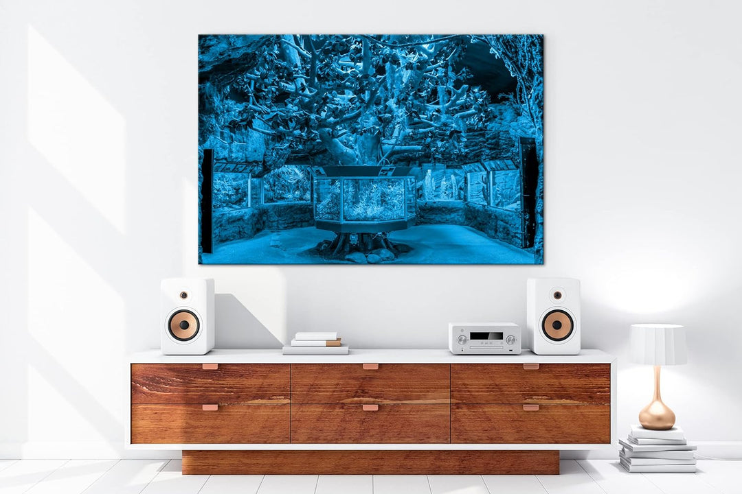 deyoli bezauberndes Aquarium mit Fischen Format 80x60 Effekt: Monocrome Blau als Leinwandbild, Motiv