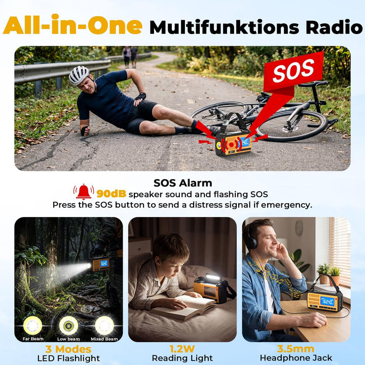 Esky Kurbelradio, 10000mAh Solar Notfallradio mit AM/FM Wiederaufladbare Weltempfänger, USB Lader, L