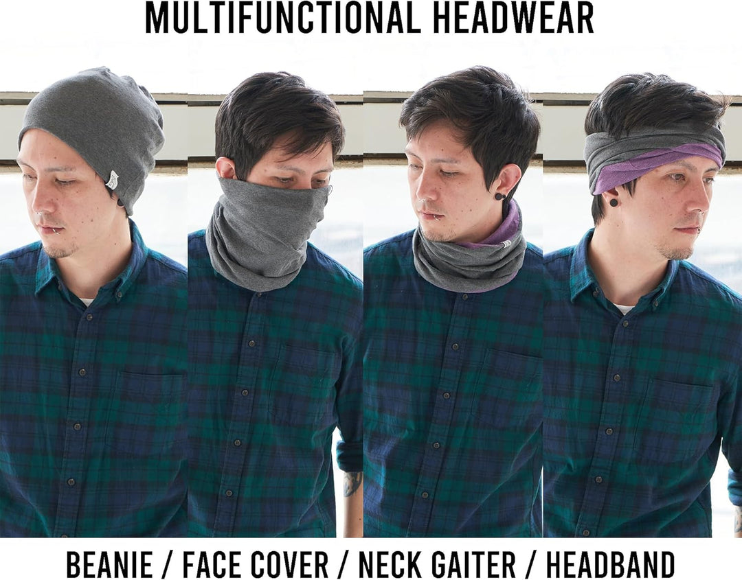 CHARM Bio-Baumwolle Multifunktionstuch Stirnband - Beanie Loop Schal Halstuch Dunkelgrau & Lila, Dun