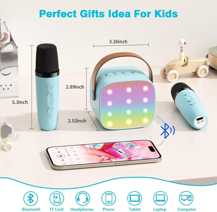 Mini-Karaoke-Maschine mit 2 kabellosen Mikrofonen, Top-Tragbare Bluetooth-Karaoke-Maschine für Kinde