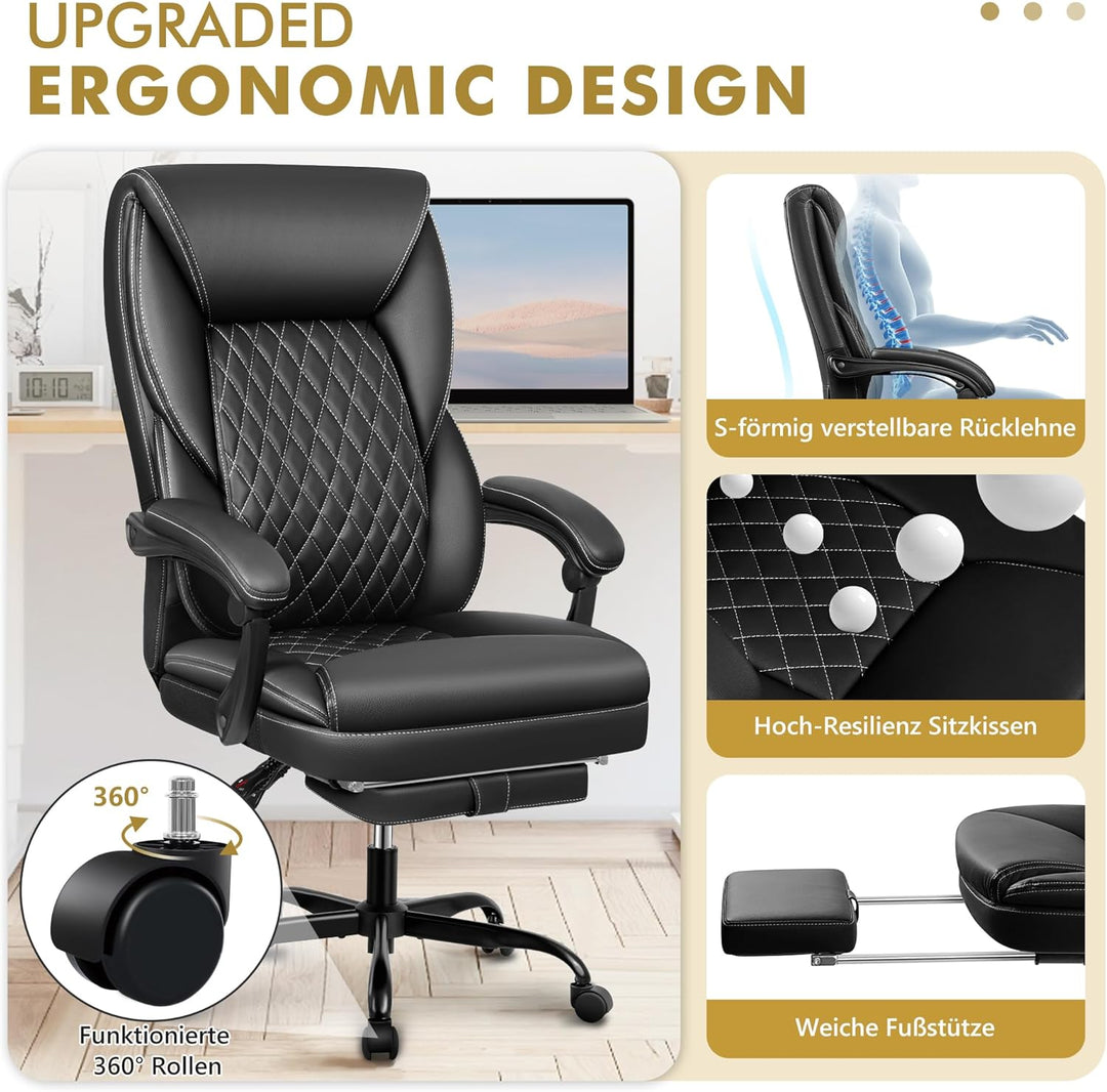BestEra Bürostuhl Office Chair, Grosser und hoher Chefsessel mit Fussstütze, Ergonomischer Schreibti
