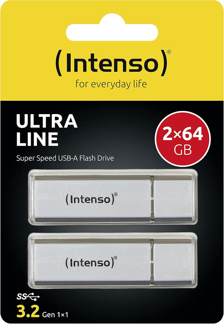 Intenso Ultra Line, 2x 64GB Speicherstick, USB 3.2 Gen 1x1, silber 2x 64 GB - USB 3.2, 2x 64 GB - US