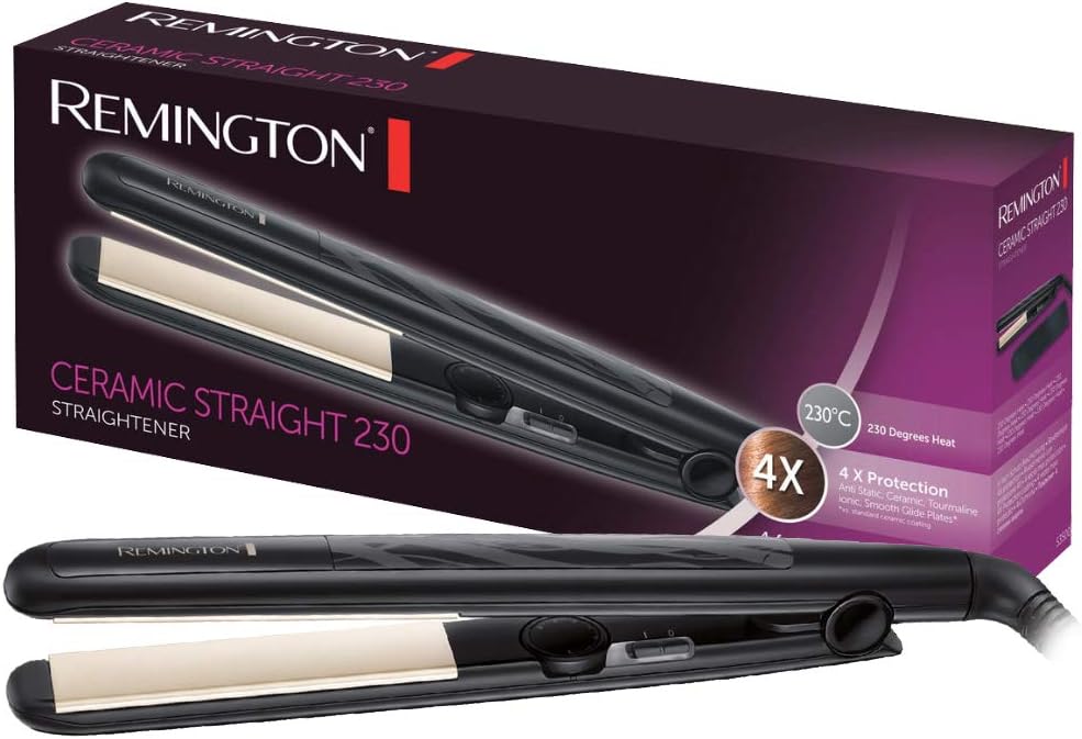Remington Glätteisen Ceramic Straight (4-facher Schutz: antistatische Keramik-Turmalin-Beschichtung