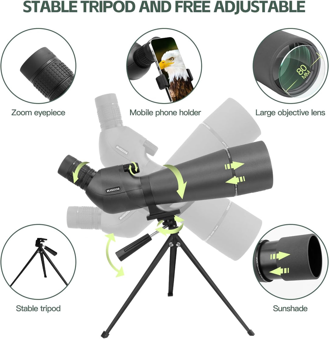 Spektiv mit Stativ,Ferngläser,20-60x80mm Spektive für Zielschiessen, Jagd, Vogelbeobachtung 2050, 20