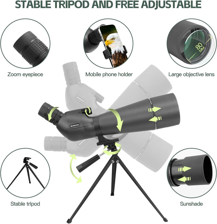 Spektiv mit Stativ,Ferngläser,20-60x80mm Spektive für Zielschiessen, Jagd, Vogelbeobachtung 2050, 20