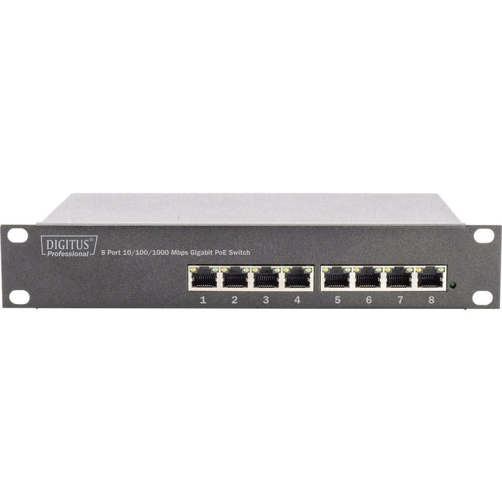 DIGITUS Gigabit Ethernet PoE+ Switch - 10 Zoll - 8 Ports - Unmanaged - IEEE 802.3at - 96 Watt Powerb
