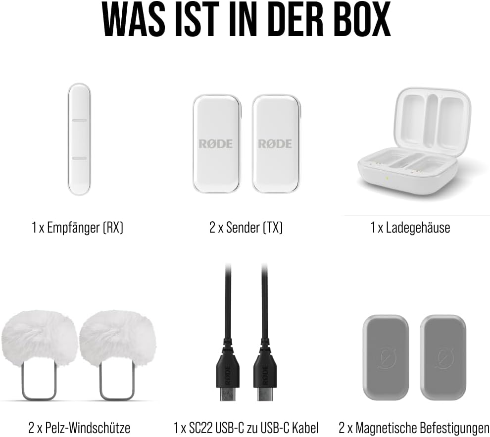 RØDE Wireless Micro - Kompaktes drahtloses Mikrofon, zwei Mikrofone mit Ladekoffer für die Erstellun
