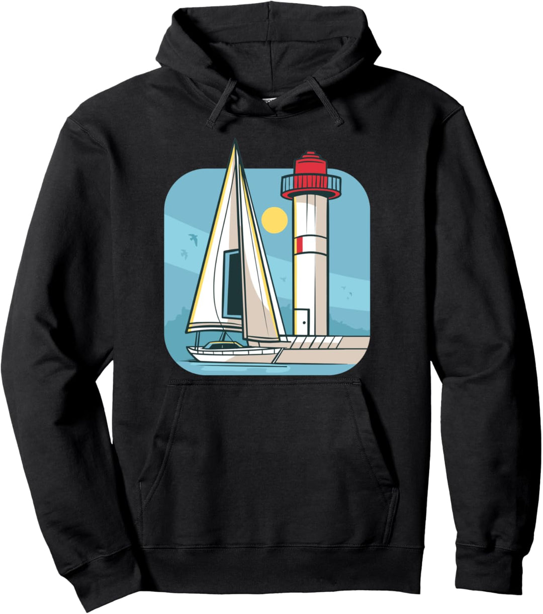Segelboot und Leuchtturm für Segler mit Segelboot Pullover Hoodie