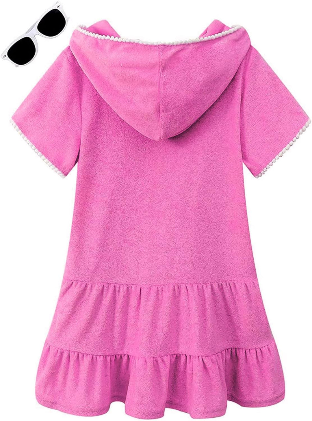 Mädchen Kurzarm Frottee Badeponcho mit Seitentaschen Lila Reissverschluss Surf Poncho, Kapuzen-Badem