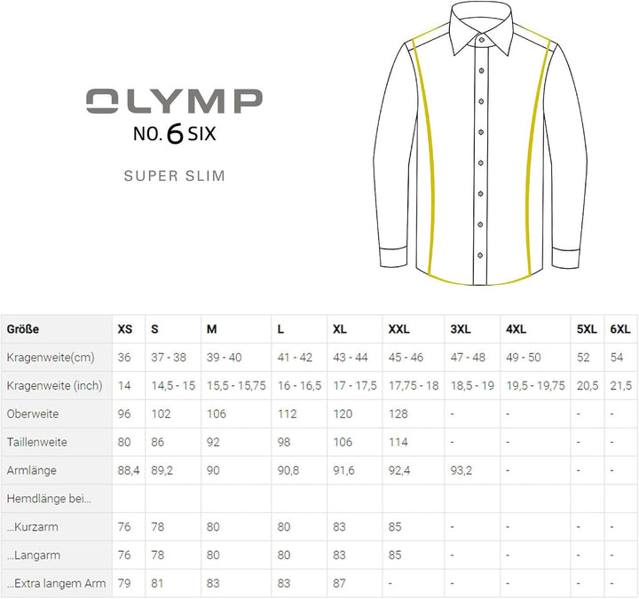 OLYMP Herren Businesshemd Langarm No. Six 24/Seven,Uni,super Slim,Stehkragen 45 Bleu 11, 45 Bleu 11