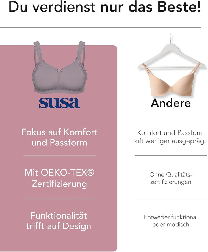 SUSA BH ohne Bügel I Minimizer BH mit seitlich am Cup angebrachter Spitze I Bügelloser BH mit breite