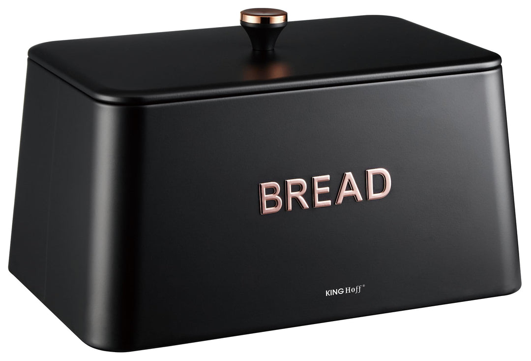 KING HOFF ELEGANTER,MODERNER BROTKASTEN AUS EDELSTAHL LEICHTE KONSTRUKTION GOLDENE AKZENTE (Schwarz)