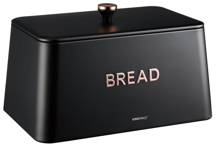 KING HOFF ELEGANTER,MODERNER BROTKASTEN AUS EDELSTAHL LEICHTE KONSTRUKTION GOLDENE AKZENTE (Schwarz)