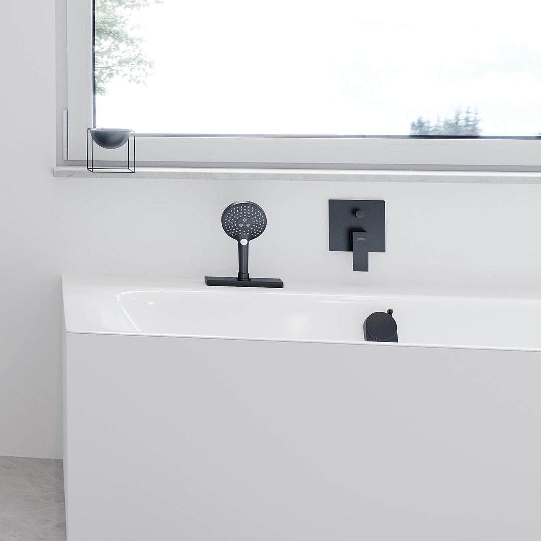 hansgrohe Schauchbox (sBox) für Duschkopf an der Wanne, eckiges Fertigset, Mattschwarz Matt Black Fe