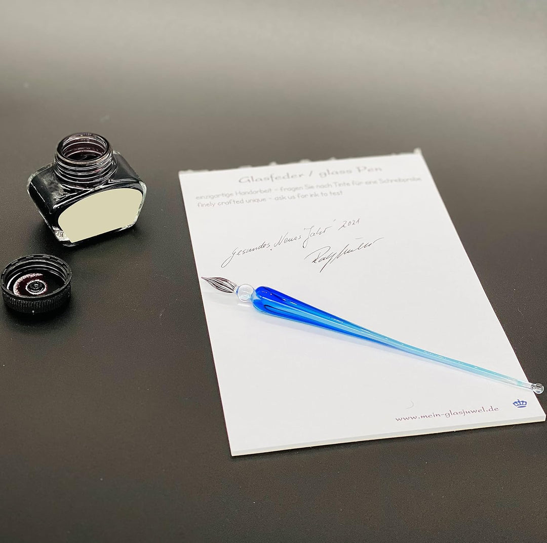 Glasfeder Schreibfeder mit Schachtel/Tinte Handarbeit