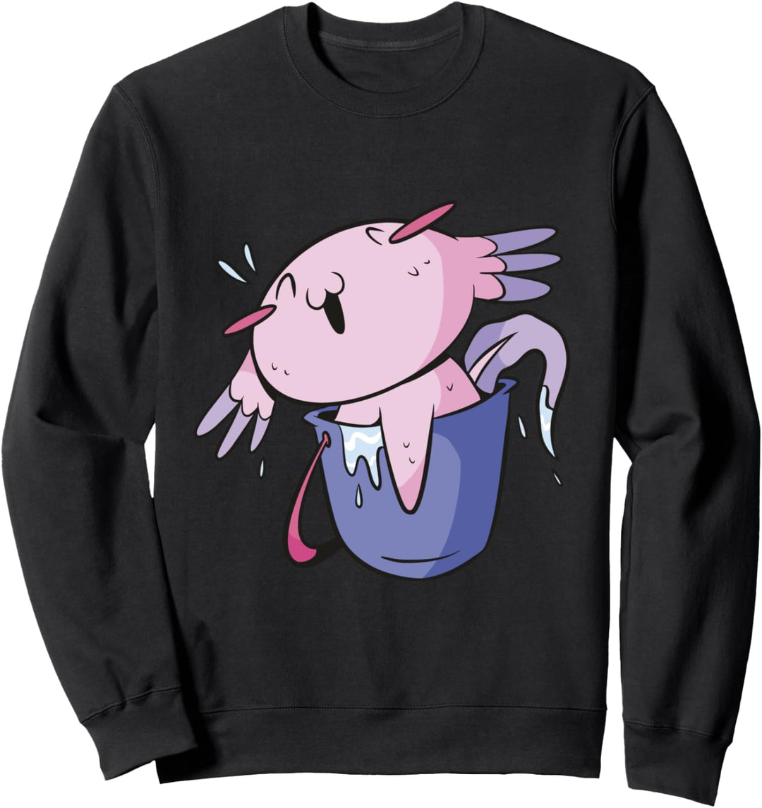 Cute Axolotl in Bucket l Fun Kawaii Animal Graphic Sweatshirt