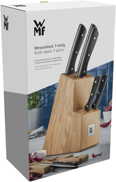 WMF Messerblock mit Messerset, 7-teilig, 6 Messer geschmiedet, 1 Block aus Buchenholz, Spezialklinge