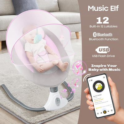Babywippe, Elektrische Babyschaukel mit Musik,Elektrische Babywippe Monate Faltbar Abnehmbar und Was