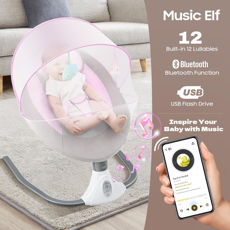 Babywippe, Elektrische Babyschaukel mit Musik,Elektrische Babywippe Monate Faltbar Abnehmbar und Was