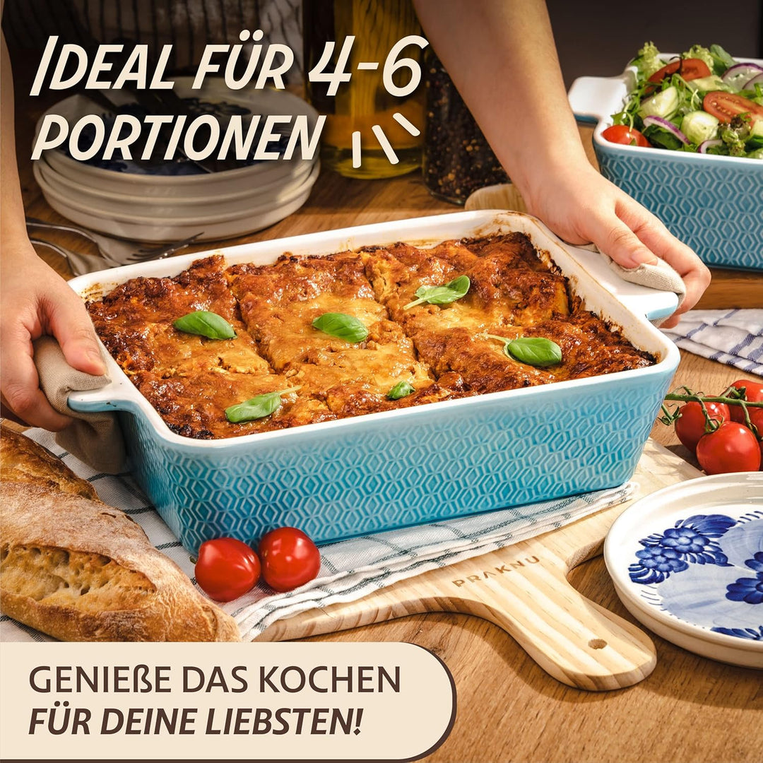 Auflaufform Gross aus Keramik - Für Lasagne, Tiramisu & Auflauf - Extra Hoher Rand - Eckige Backform