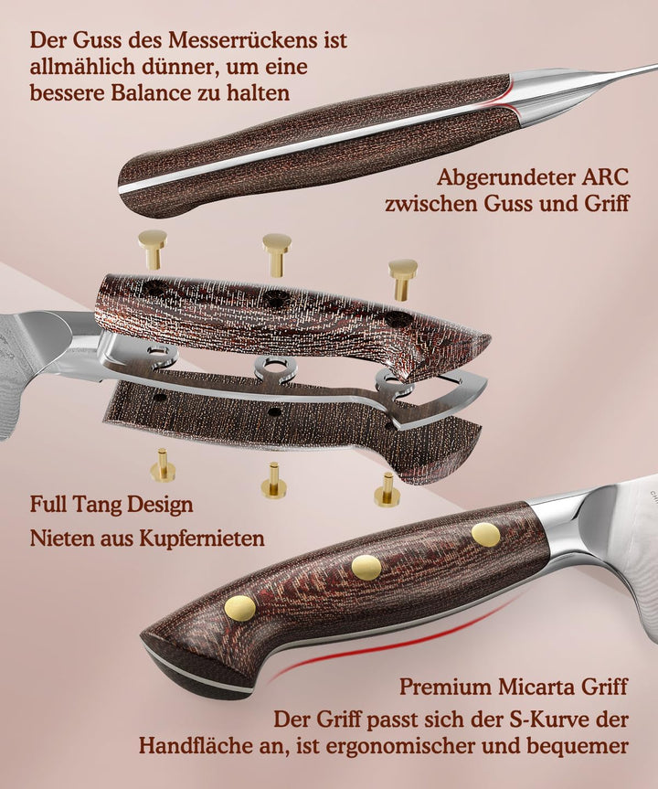 HEZHEN Damast Nakiri Messer mit Holzmesserscheide, Japanischer Stil Hackbeil Messer, Hartstahl Mehrz