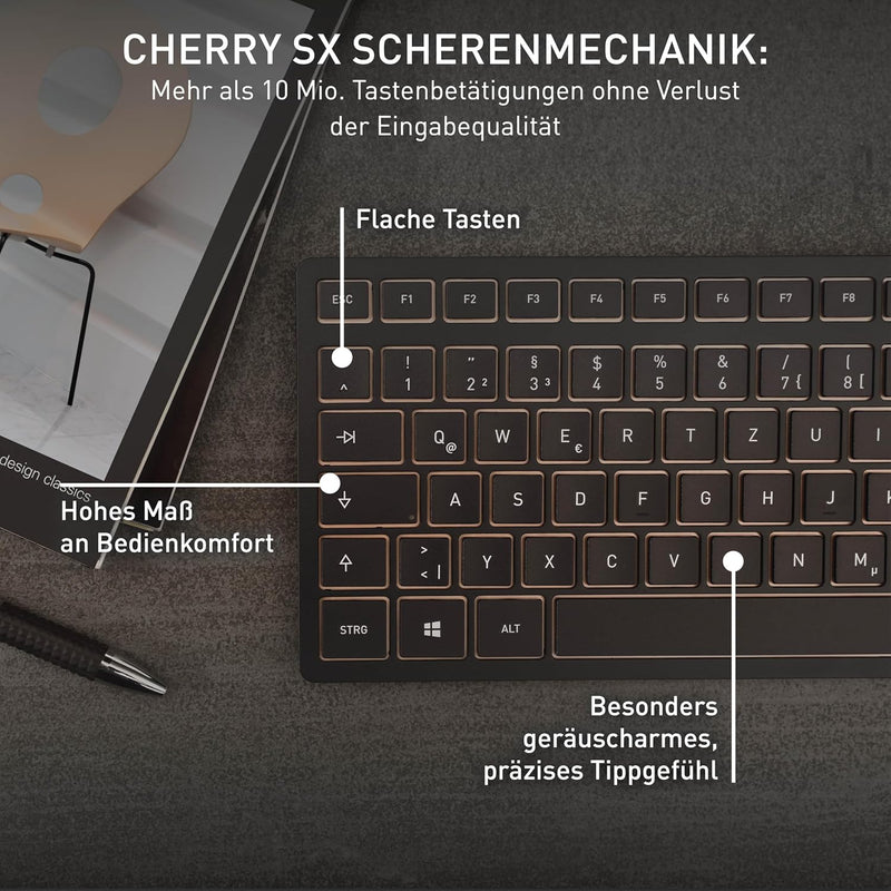 CHERRY DW 9100 SLIM, Kabelloses Tastatur- und Maus-Set, Deutsches Layout (QWERTZ), Bluetooth & 2,4 G